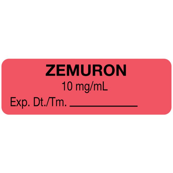 Anesthesia Label, Zemuron 10 mg/mL 1.5 X .5, 1-1/2" x 1/2" main product photo