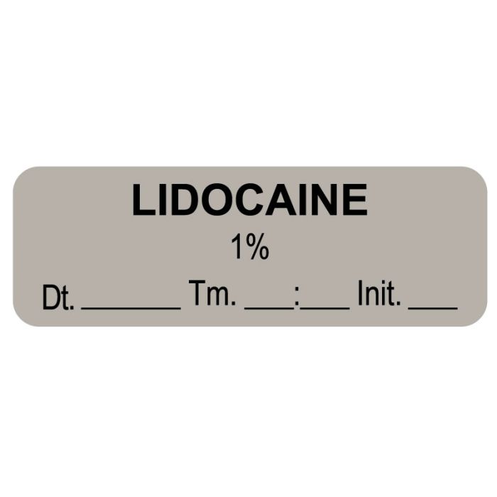 Anesthesia Label, Lidocaine 1%, Date Time Initial, 1-1/2" x 1/2" main product photo
