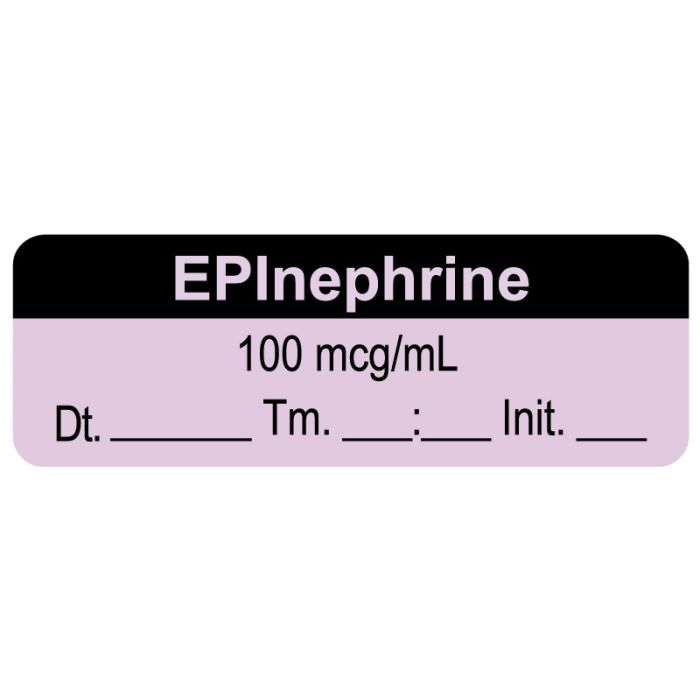 Anesthesia Label, EPInephrine 100 mcg/mL, 1-1/2" x 1/2" main product photo