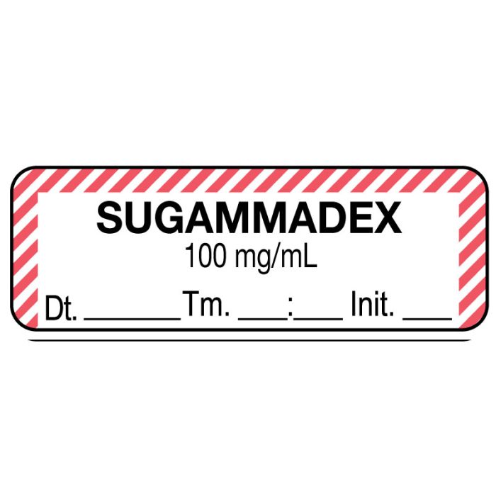 Anesthesia Label, SUGAMMADEX 100 mg/mL Date Time Initial, 1-1/2" x 1/2" main product photo