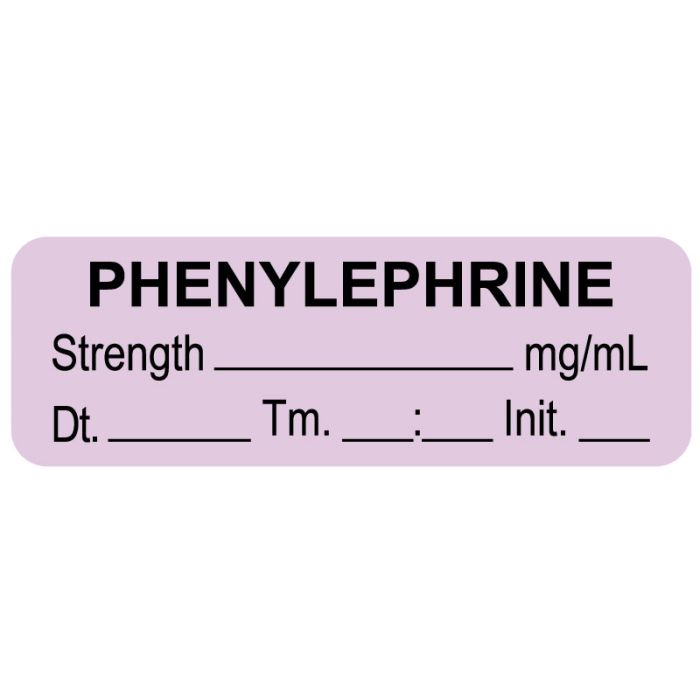 Anesthesia Label, Phenylephrine mg/mL Date Time Initial, 1-1/2" x 1/2" main product photo