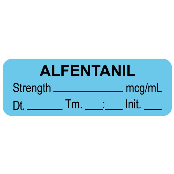 Anesthesia Label, Alfentanil mcg/mL Date Time Initial, 1-1/2" x 1/2" main product photo