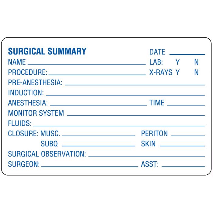 Surgical Summary, Examination Record Label, 4" x 2-5/8" main product photo