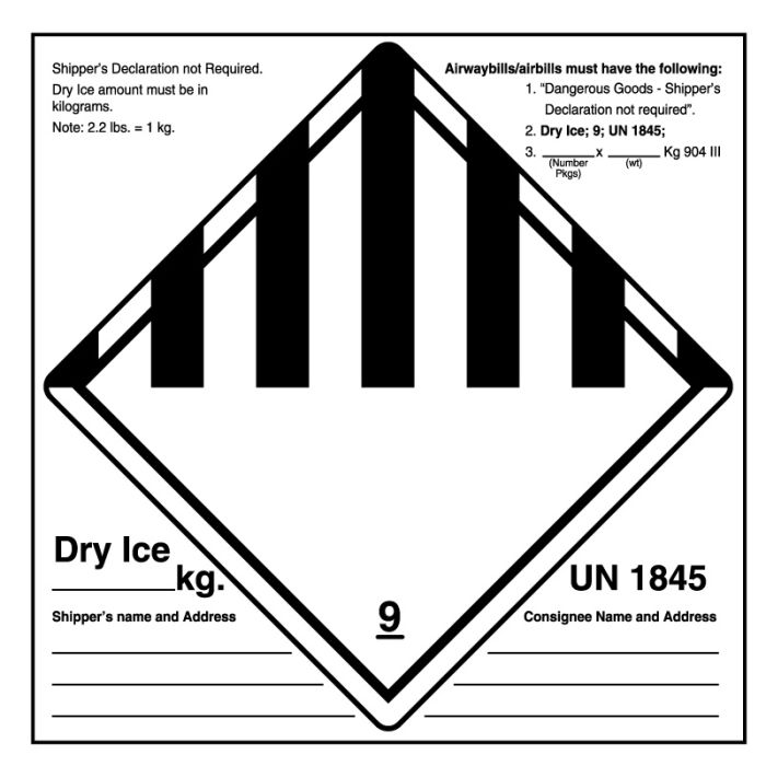 UN1845 Dry Ice Shipping Label, 6" x 6" main product photo