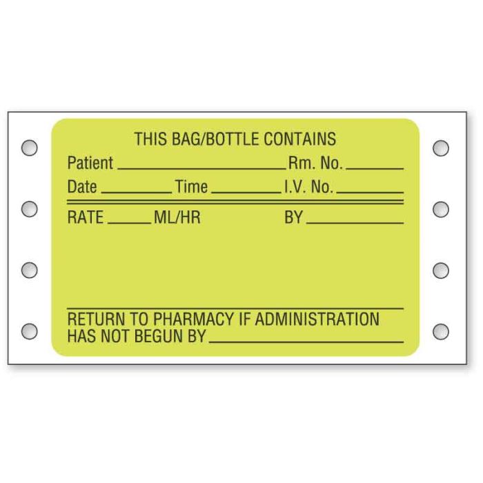 This Bag/Bottle Contains, IV System Preprinted Pinfeed Label, 3" x 1-15/16" main product photo