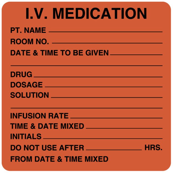Pt. Name Room, IV Medication Added Label, 2-1/2" x 2-1/2" | United Ad Label