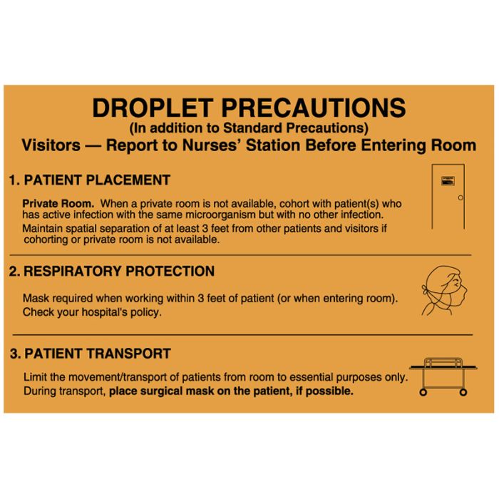 Droplet Precautions Labels for Visitors & Staff, 5-1/4 x 8
