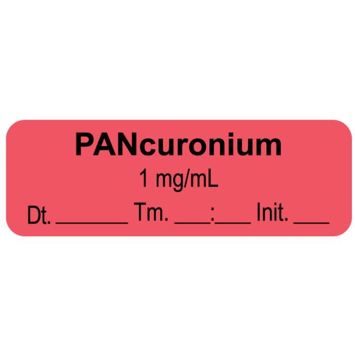 Anesthesia Label, Pancuronium 1mg/mL Date Time Initial, 1-1/2" x 1/2" main product photo
