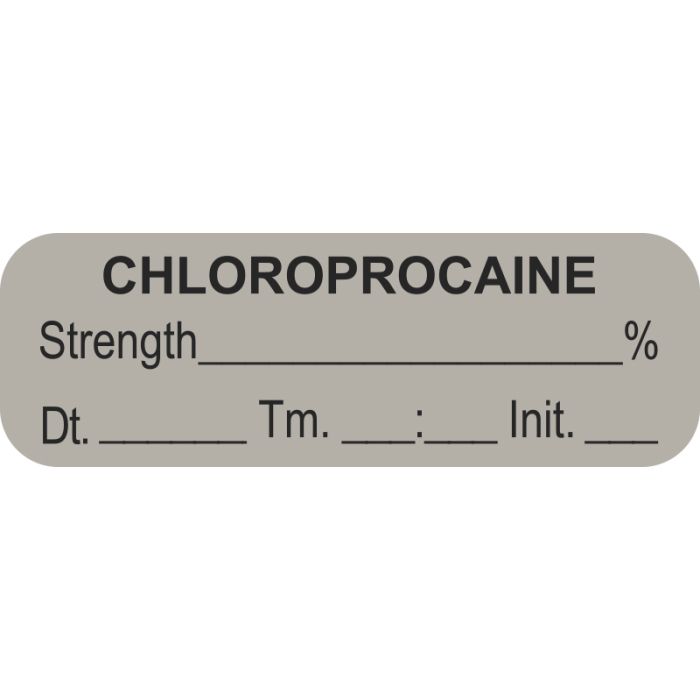 Anesthesia Label, Chloroprocaine %, Date Time Initial, 1-1/2" x 1/2" main product photo
