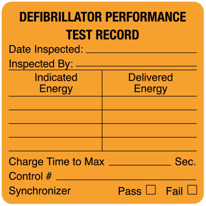 Defibrillator Performance Test Record, 1-1/2" x 1-1/2" main product photo