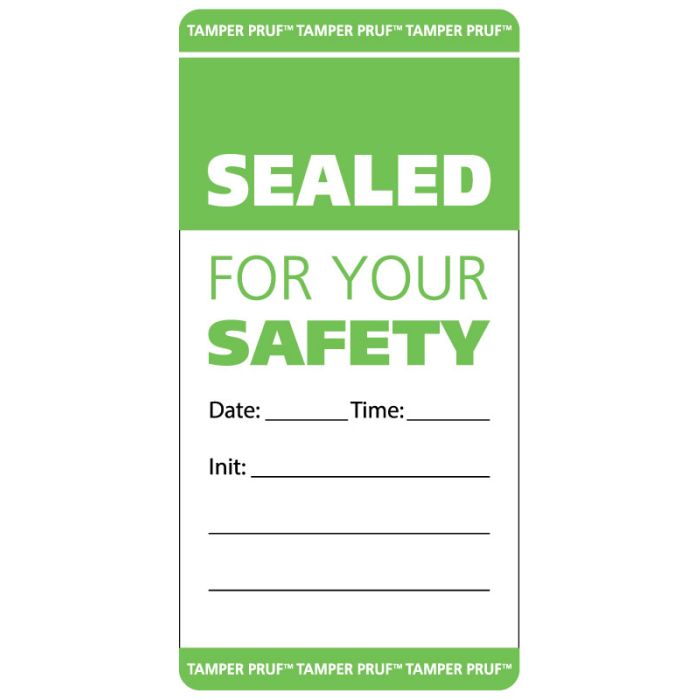 Sealed For Your Safety, Tamper-Evident Food Delivery and Storage Label, Green, 2" x 4" main product photo