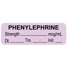 Anesthesia Label, Phenylephrine mcg/mL Date Time Initial, 1-1/2" x 1/2"