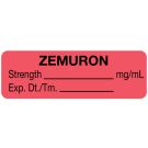 Anesthesia Label, Zemuron mg/mL, 1-1/2" x 1/2"