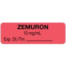 Anesthesia Label, Zemuron 10 mg/mL 1.5 X .5, 1-1/2" x 1/2"