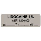 Anesthesia Label, Lidocaine 1% W Epi Date Time Initial, 1-1/2" x 1/2"