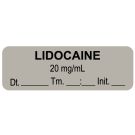 Anesthesia Label, Lidocaine 20 mg/mL Date Time Initial, 1-1/2" x 1/2"