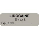 Anesthesia Label, Lidocaine 20 mg/mL, 1-1/2" x 1/2"