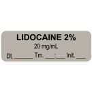 Anesthesia Label, Lidocaine 2% 20 mg/mL Date Time Initial, 1-1/2" x 1/2"