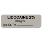 Anesthesia Label, Lidocaine 2%  20 mg/mL, 1-1/2" x 1/2"