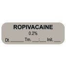 Anesthesia Label, ROPIVACAINE 0.2% Date Time Initial, 1-1/2" x 1/2"