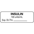 Anesthesia Label, Insulin 100 units/mL, 1-1/2" x 1/2"