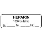 Anesthesia Label, Heparin 1000 Units/mL Date Time Initial, 1-1/2" x 1/2"