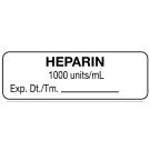 Anesthesia Label, Heparin 1000 units/mL, 1-1/2" x 1/2"