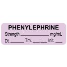 Anesthesia Label, Phenylephrine mg/mL Date Time Initial, 1-1/2" x 1/2"