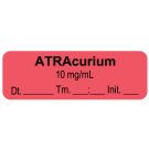 Anesthesia Label, Atracurium 10 mg/mL Date Time Initial, 1-1/2" x 1/2"