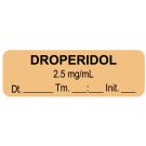 Anesthesia Label, Droperidol 2.5 mg/mL Date Time Initial, 1-1/2" x 1/2"