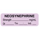 Anesthesia Label, Neosynephrine mg/mL  Date Time Initial, 1-1/2" x 1/2"