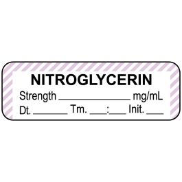 Anesthesia Label, Nitroglycerin mg/mL Date Time Initial, 1-1/2" x 1/2 ...