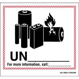 Lithium Battery, Shipping Label, Blank UN, 4-5/8"" x 5" | United Ad Label
